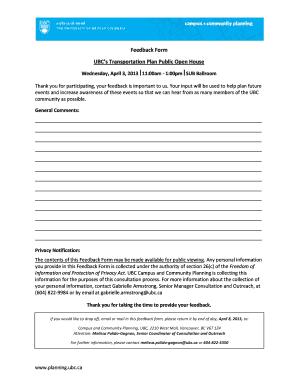 Feedback Form UBC's Transportation Plan Public Open House