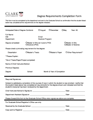 Degree Requirements Completion Form
