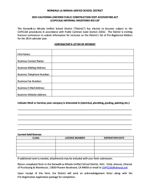 Contractor's Letter of Interest Form