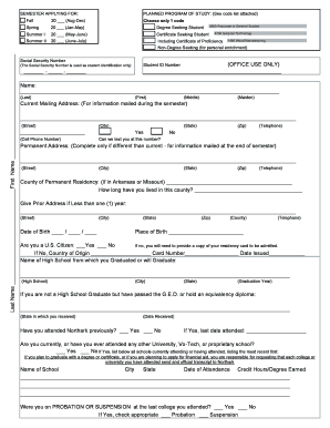 North Arkansas College Application for Admission