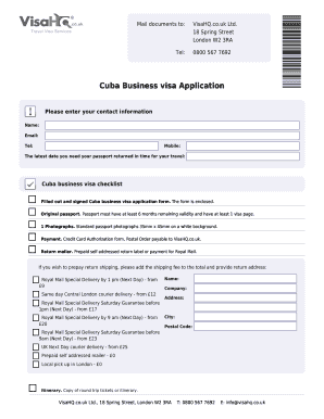 Cuba Business Visa Application Form