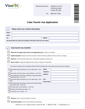 Cuba Tourist Visa Application