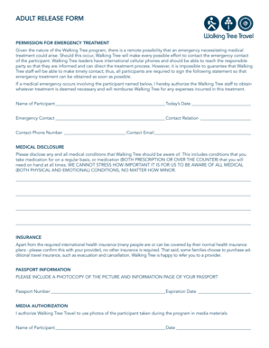 Adult Release Form for Emergency Treatment