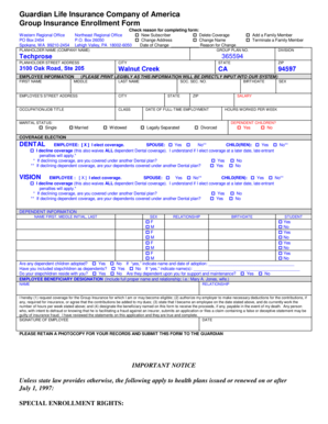 Guardian Life Insurance Group Enrollment Form