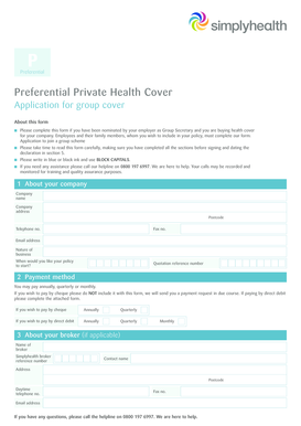 Preferential Private Health Cover Application for Group Cover