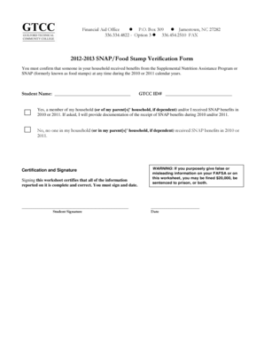2012-2013 SNAP/Food Stamp Verification Form