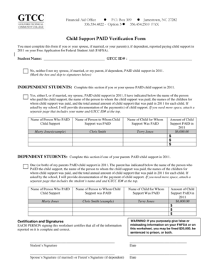 Child Support Paid Verification Form