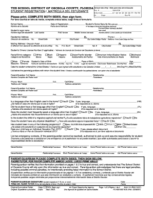 Osceola County Student Registration Form