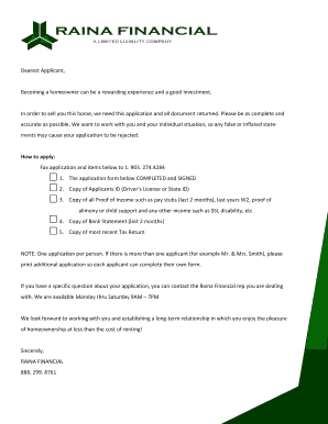 Raina Financial Contract for Deed Application