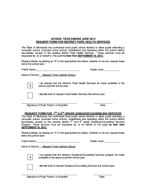 Request Form for District Pupil Health Services