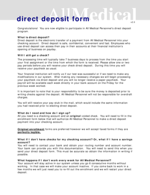 All Medical Personnel Direct Deposit Authorization Form