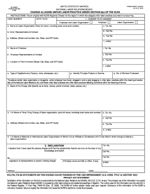NLRB Form 509 Unfair Labor Practice Charge