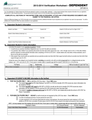 2013-2014 Verification Worksheet – Dependent