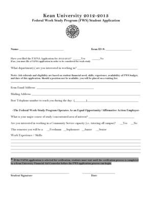 Federal Work Study Program Student Application