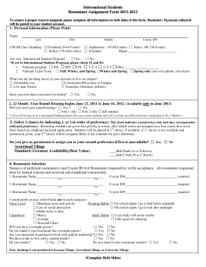 Roommate Assignment Form