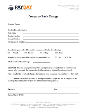 Company Bank Change Form