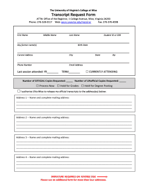 University of Virginia Transcript Request Form