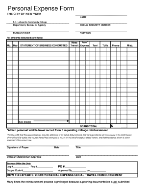 New York Personal Expense Form