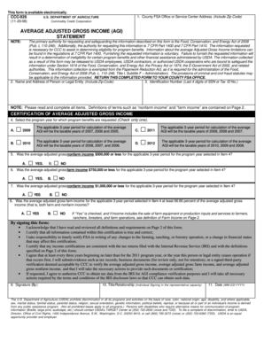 USDA Average Adjusted Gross Income Statement