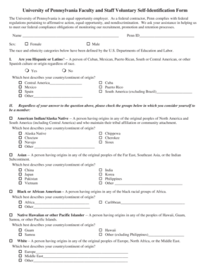 University of Pennsylvania Faculty and Staff Voluntary Self-Identification Form