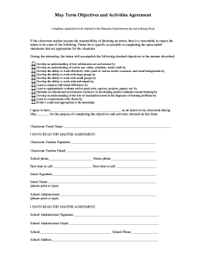 May Term Objectives and Activities Agreement