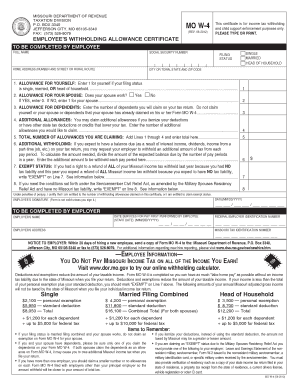 Missouri Employee Withholding Allowance Certificate