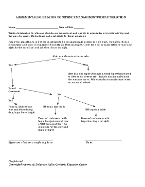Assessment Algorithm for Continence Management Product Selection