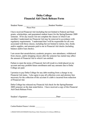 Delta College Financial Aid Check Release Form