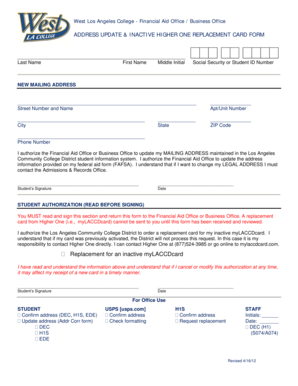 ADDRESS UPDATE & INACTIVE HIGHER ONE REPLACEMENT CARD FORM - wlac