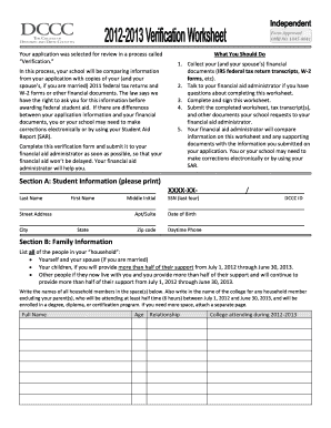 Federal Student Aid Verification Form