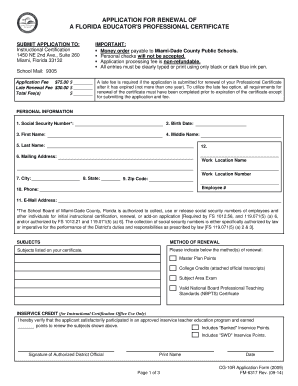 Florida Educator's Professional Certificate Renewal Application