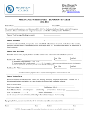 Asset Clarification Form – Dependent Student