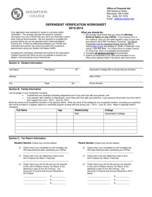 Dependent Verification Worksheet