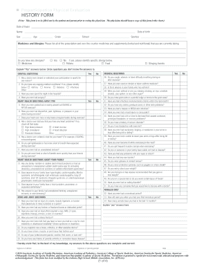 Preparticipation Physical Evaluation History Form