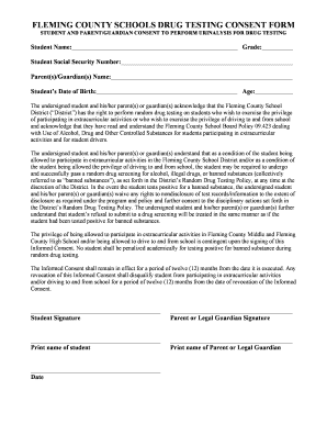 Random Drug Testing Consent Form - Fleming County Schools - fleming kyschools