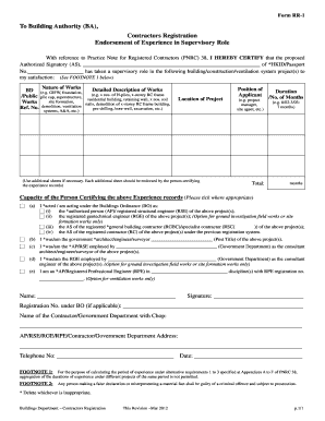 Form RR-1 Contractors Registration Endorsement