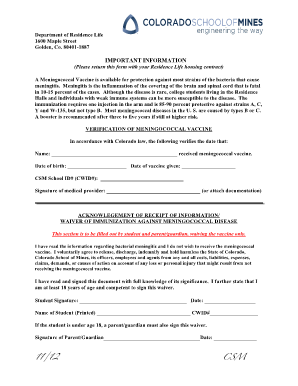 Colorado Meningococcal Vaccine Waiver Form