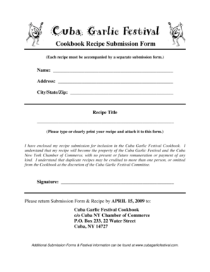 Cookbook Recipe Submission Form - Cuba, NY Chamber of ... - cubanewyork