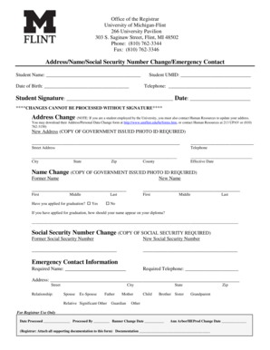 University of Michigan-Flint Address/Name/Social Security Number Change Form