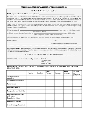 Premedical/Predental Letter of Recommendation