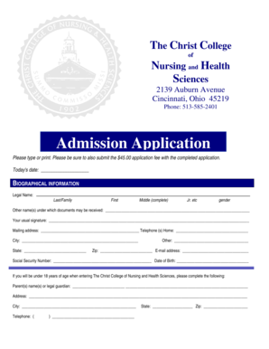 The Christ College Nursing Admission Application