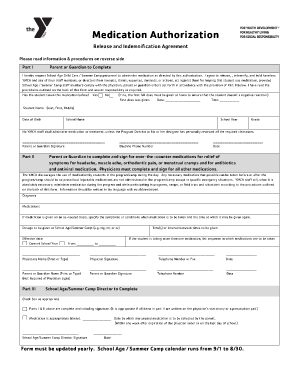 YMCA Medication Authorization Form