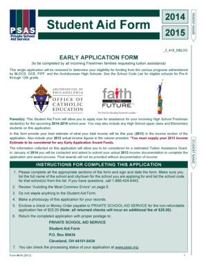 Early Application Student Aid Form