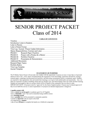 Example of letter of intent - SENIOR PROJECT PACKET Class of 2014 - El Molino High School