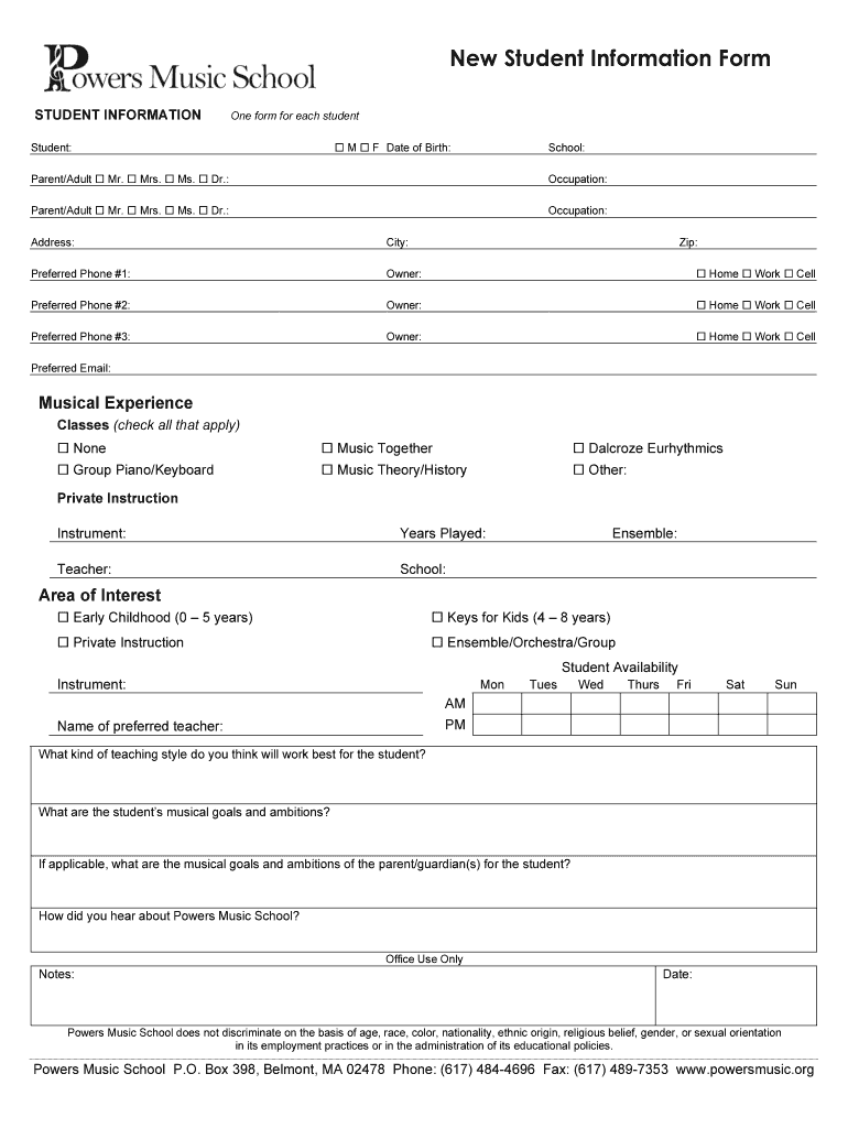 student information form 2023 Preview on Page 1.