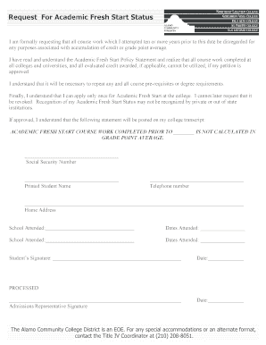 Texas Academic Fresh Start Program Application