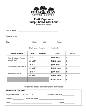 Camp Photo Order Form