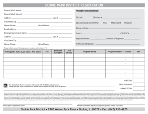 Skokie Park District Registration Form