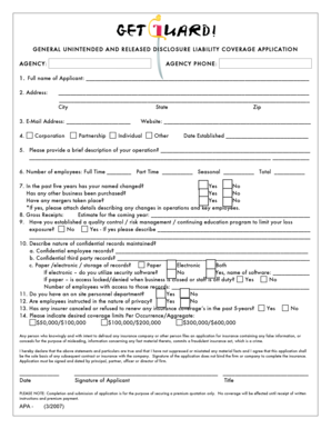 General Unintended and Released Disclosure Liability Coverage Application