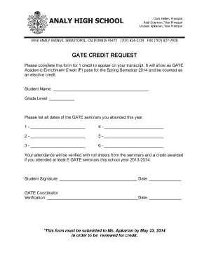 fillable online analyhighschool gate credit request form analy